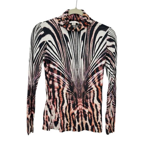 Boston Proper Bold Animal Print Turtleneck Top XS Long Sleeve Slim Fit Stretch - Picture 1 of 11